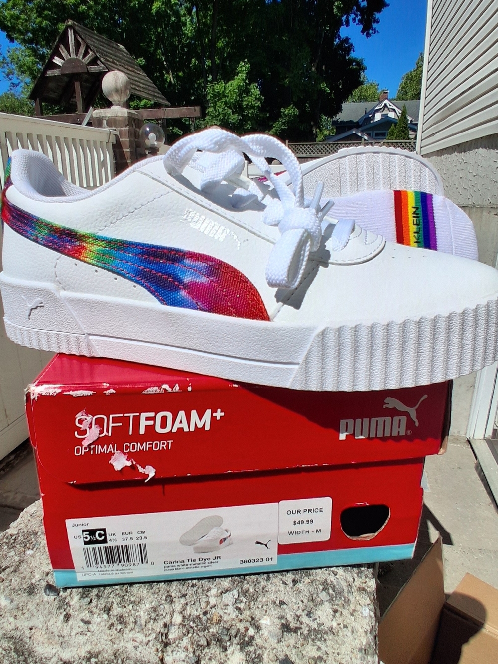 Puma Kids White Sneakers with Rainbow Puma Formstrip